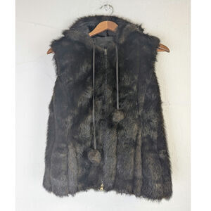 Brown Faux Fur Hoodie Vest Full Zip Brown Cozy Winter Nine West Womens Medium